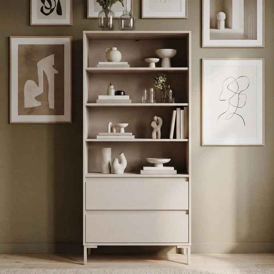 Calicosy - Boekenkast NERIO - beige taal 77,5x40x165 cm