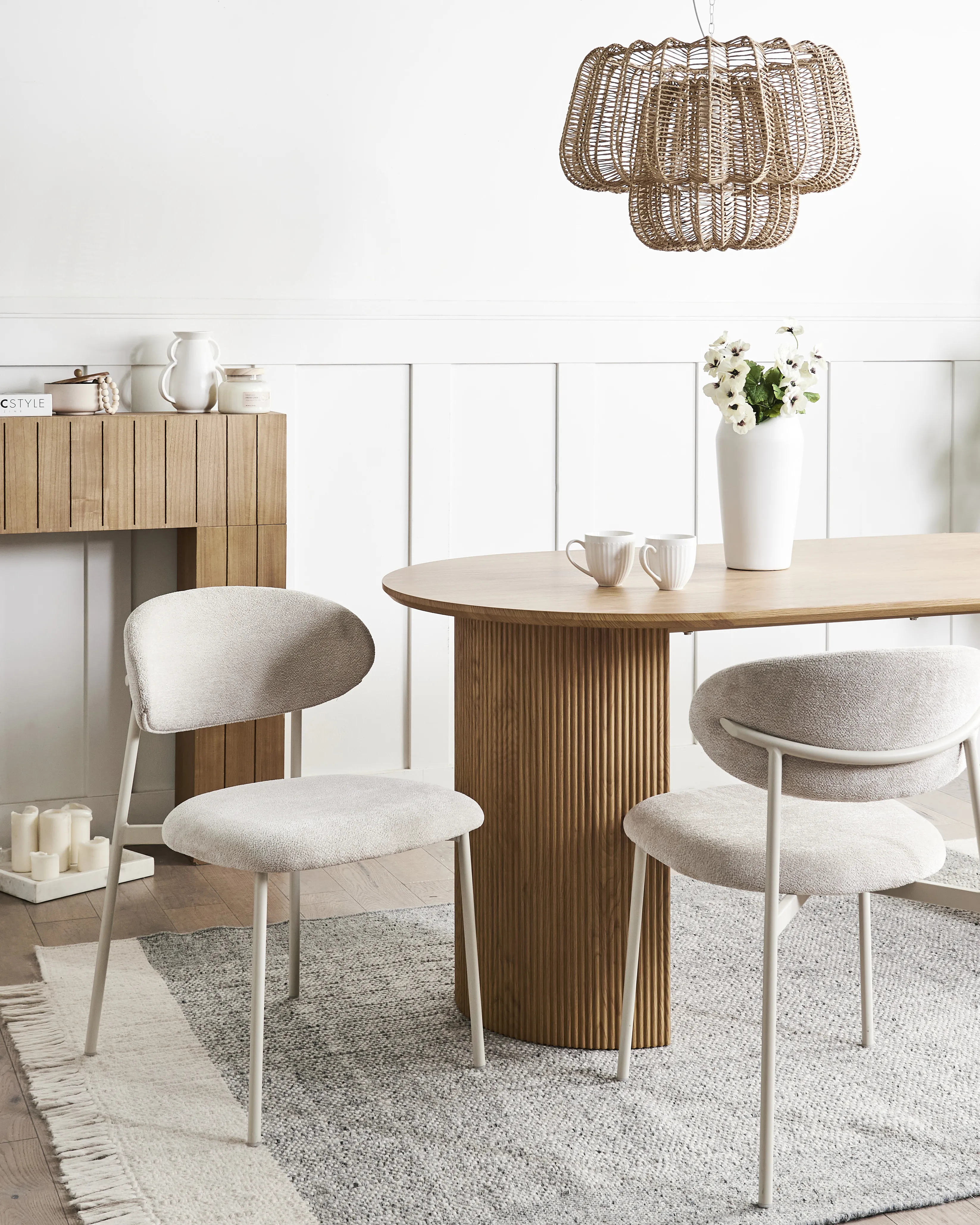Set of 2 Dining Chairs COWLEY Chenille Light Beige