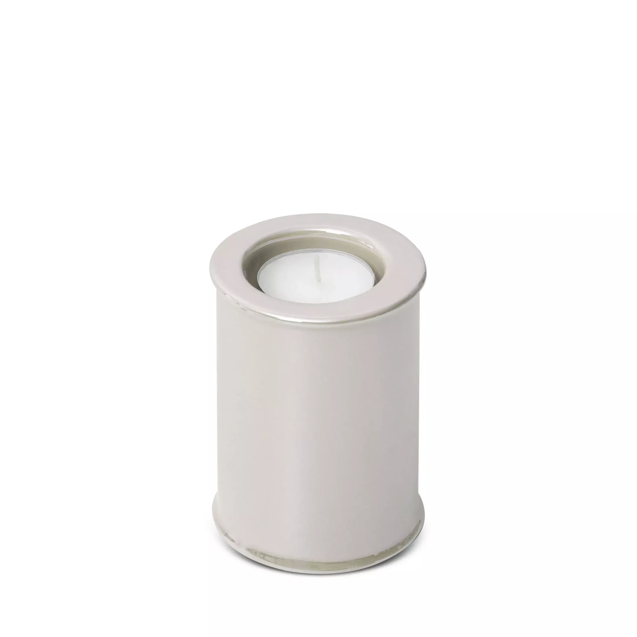 Świecznik ceramiczny perłowy w formie walcaz połyskiem średnica 7x10 cm SIMONA