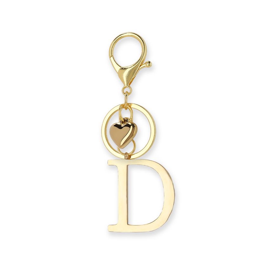 Manfield Goudkleurige bag charm letter D