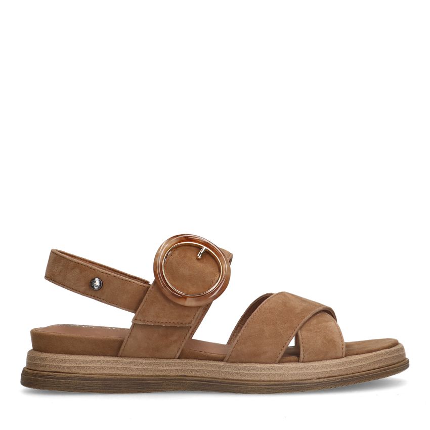 No Stress Beige suède plateau sandalen met gesp