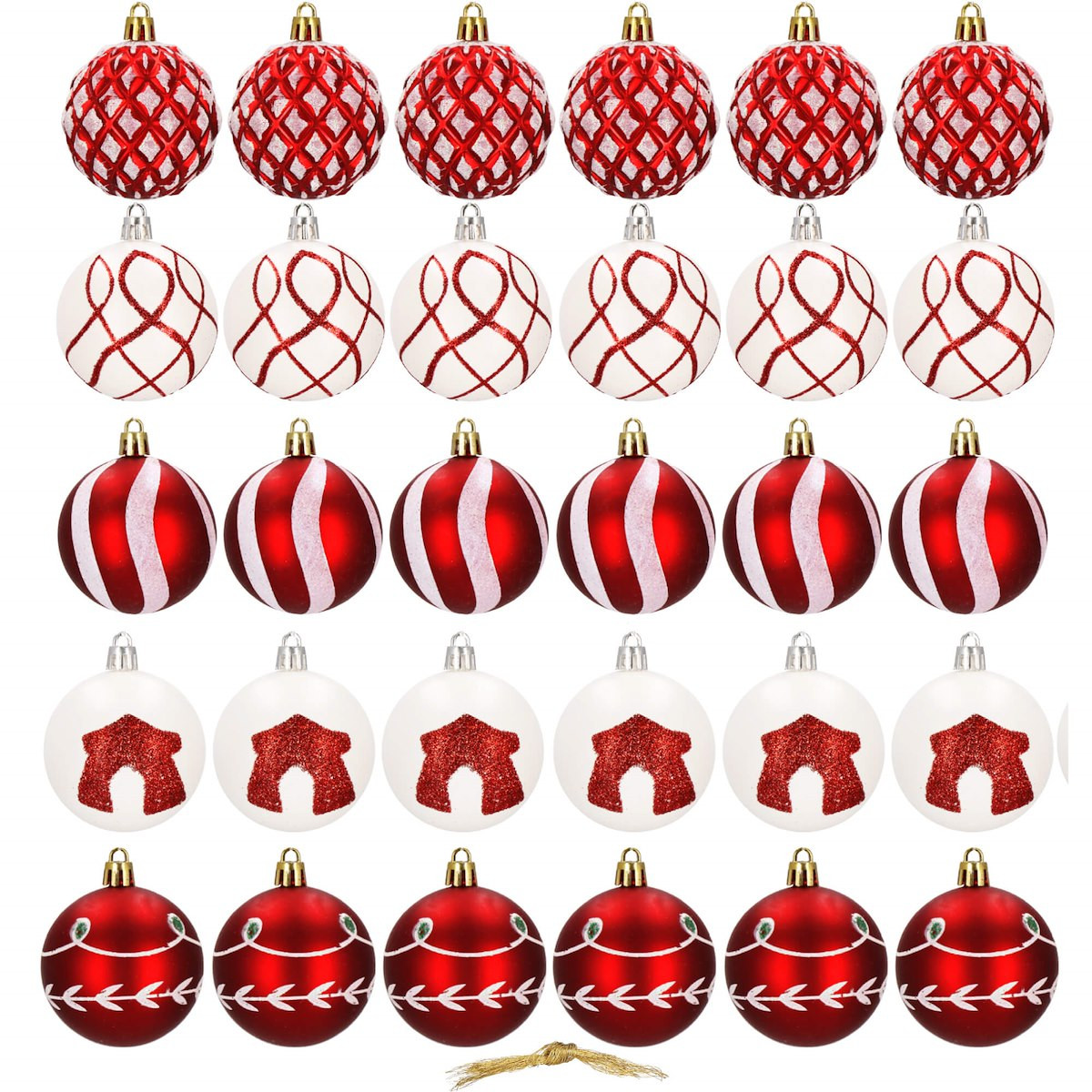 Bombki choinkowe 30 szt. czerwony 6 cm zestaw choinkowy