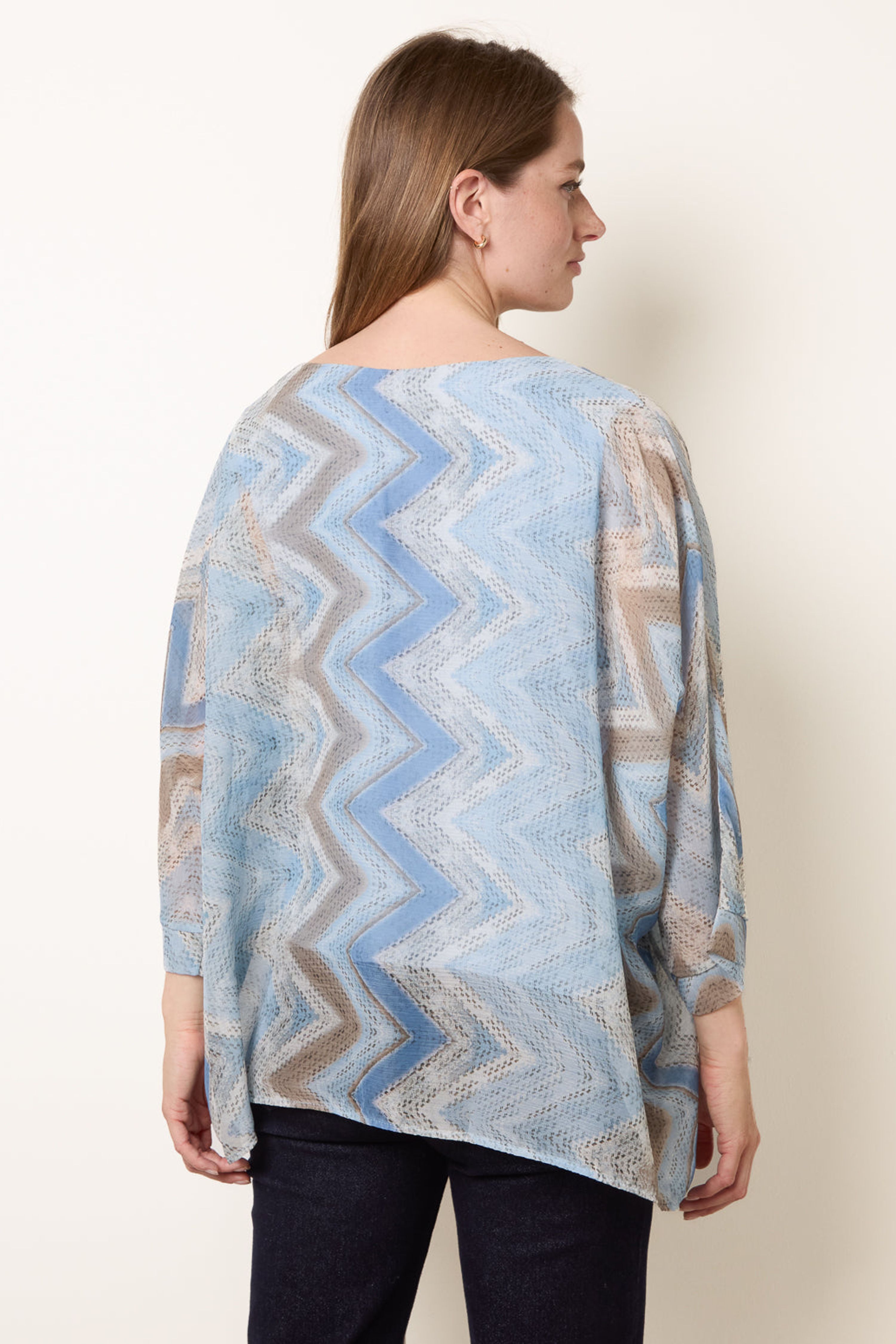 Blue Vanilla Blue Zig Zag Round Neck Oversized Top