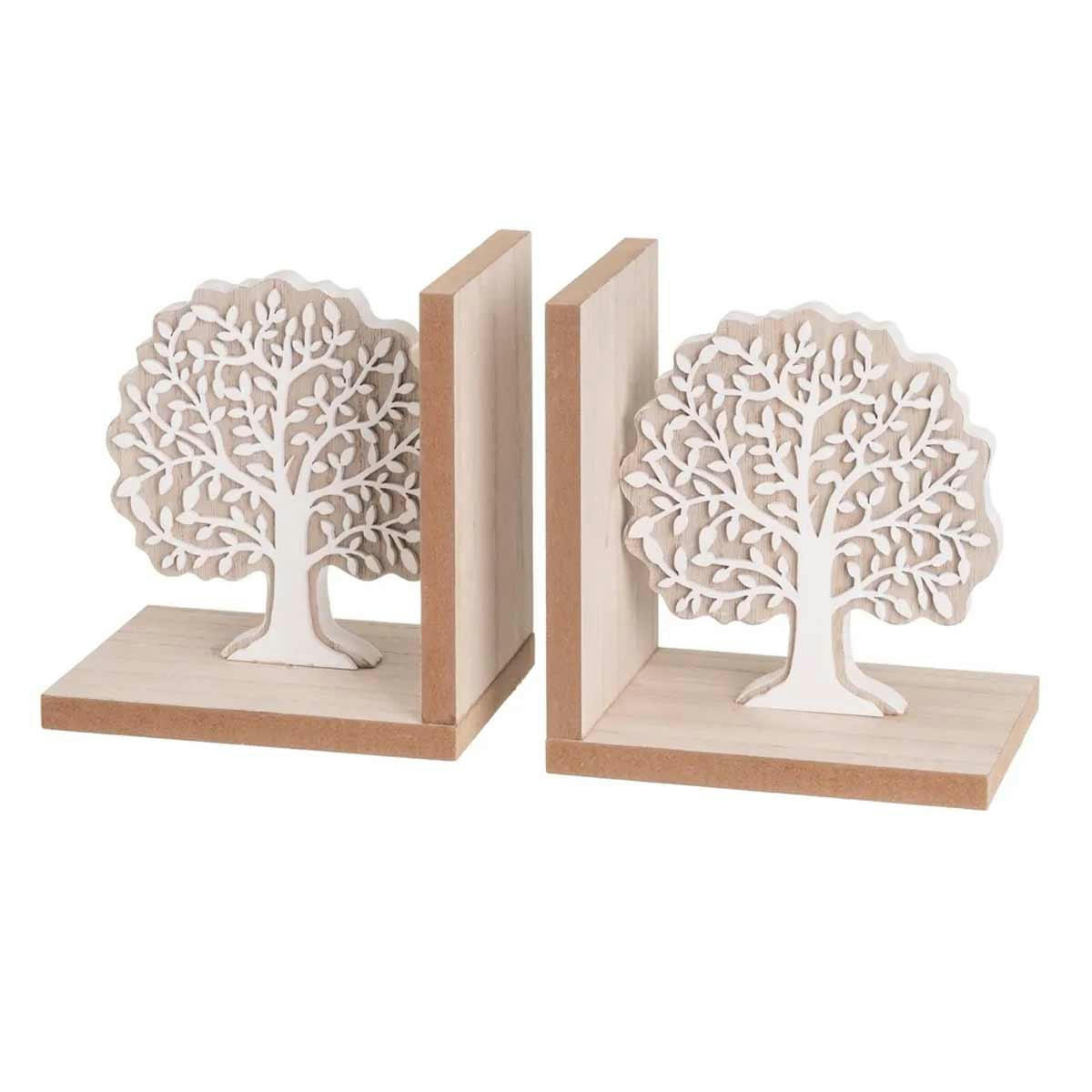 - Serre-livre en bois Arbres naturel et blanc