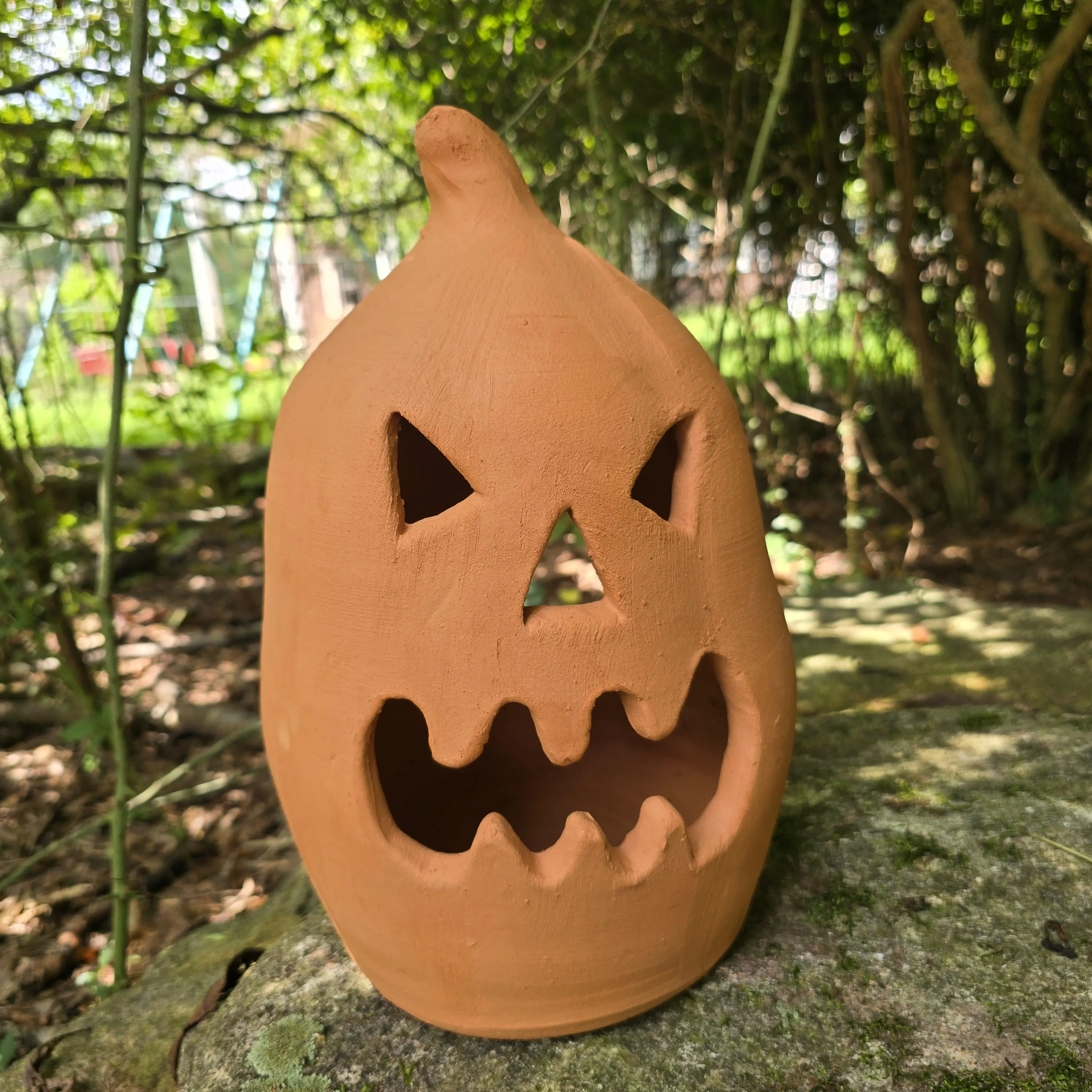 Handmade Terra Cotta Jack-o'-lantern Red Clay Pumpkin | 14.5