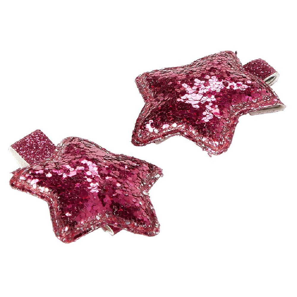 Pince crocodile motif étoile rose pailleté x2