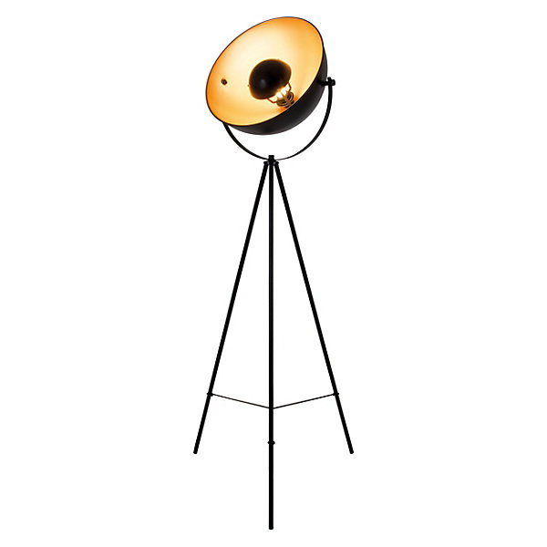Lampadaire tripode BERNICE metal noir or douille E27 salon salle a manger bureau luminaire style moderne