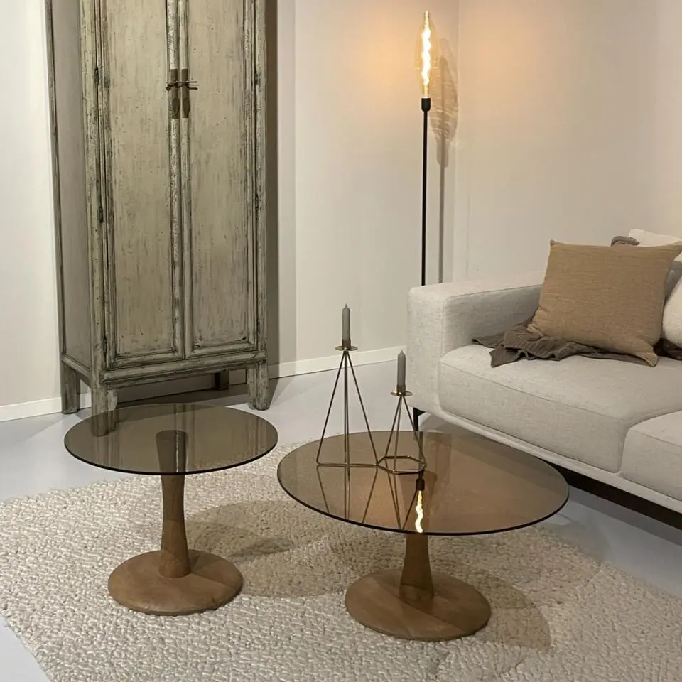 Bijzettafel Bruin Glas - 60x60x45cm - Faye