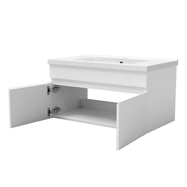 Meuble Salle de Bain 80cm Blanc avec colonne et vasque ceramique