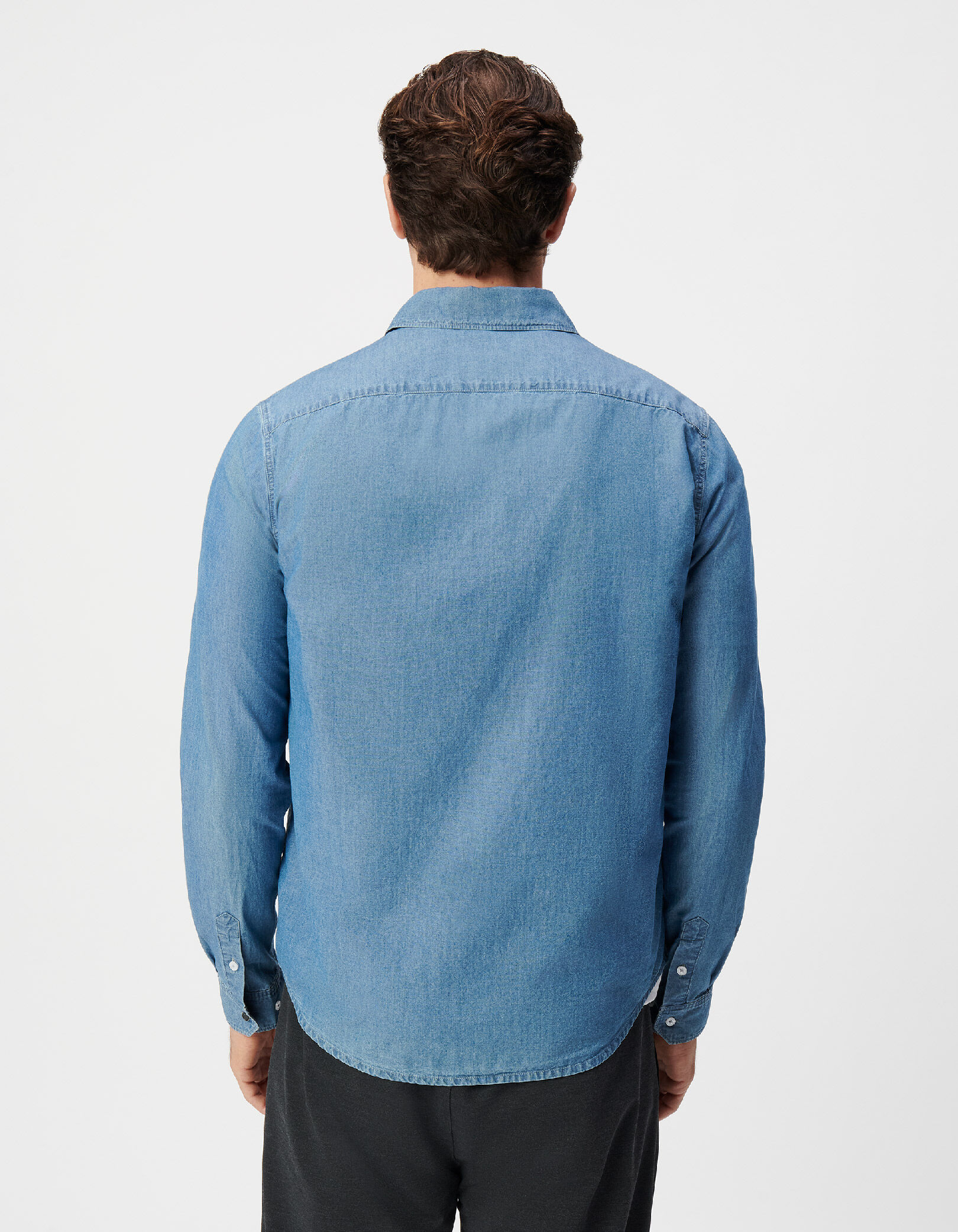 Chemise regular bleu chambray poche asymétrique Homme