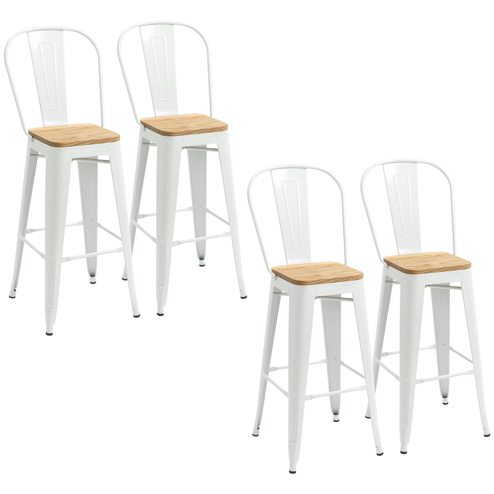 - Lot de 4 tabourets de bar industriel acier blanc bois d'orme