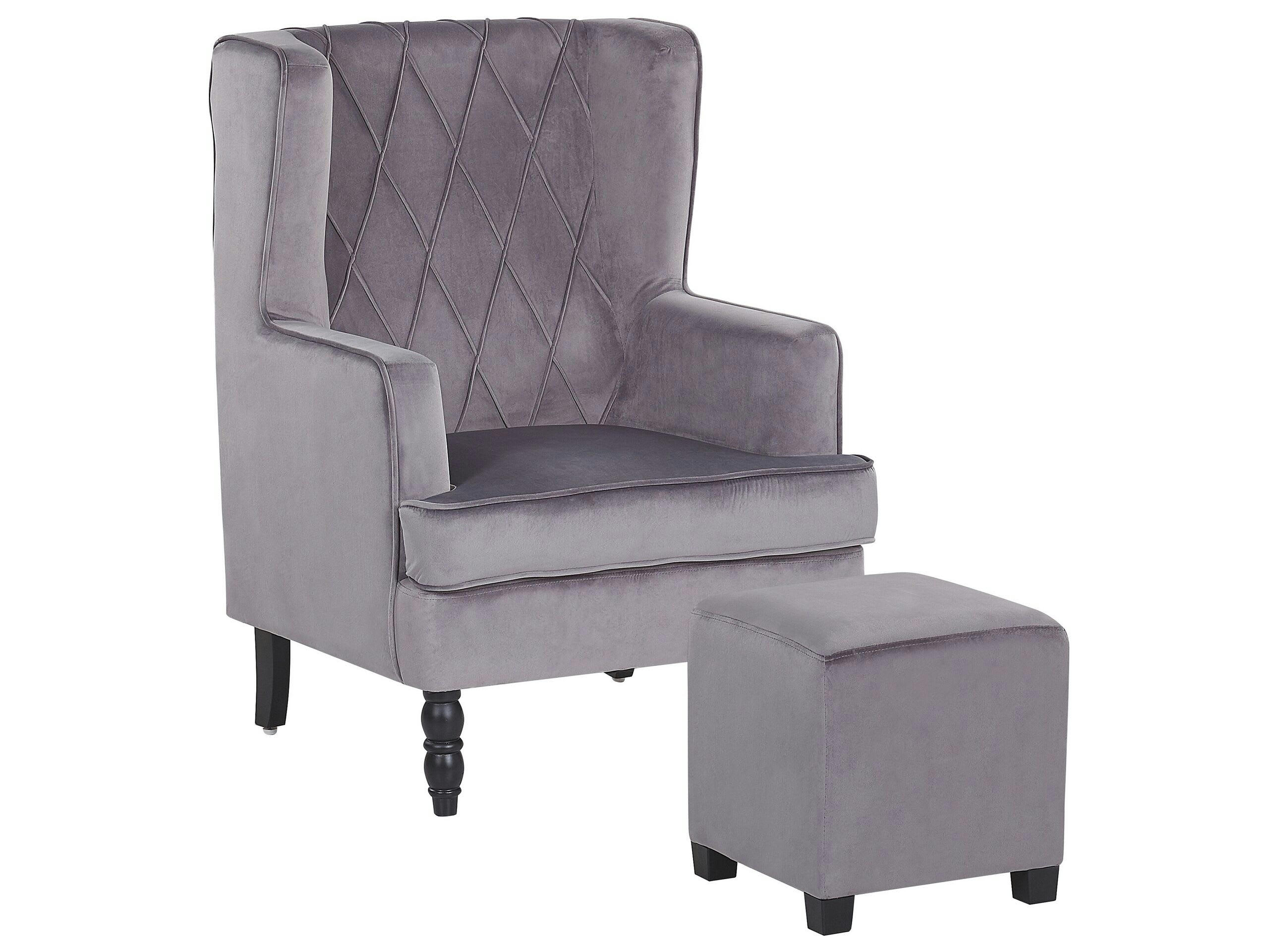 SANDSET - Fauteuil bergère en velours gris avec repose-pieds assorti