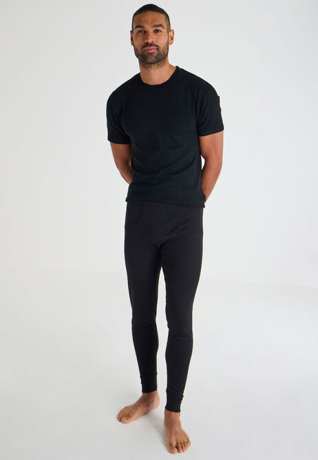 Mens Black Plain Thermal Long John Bottoms