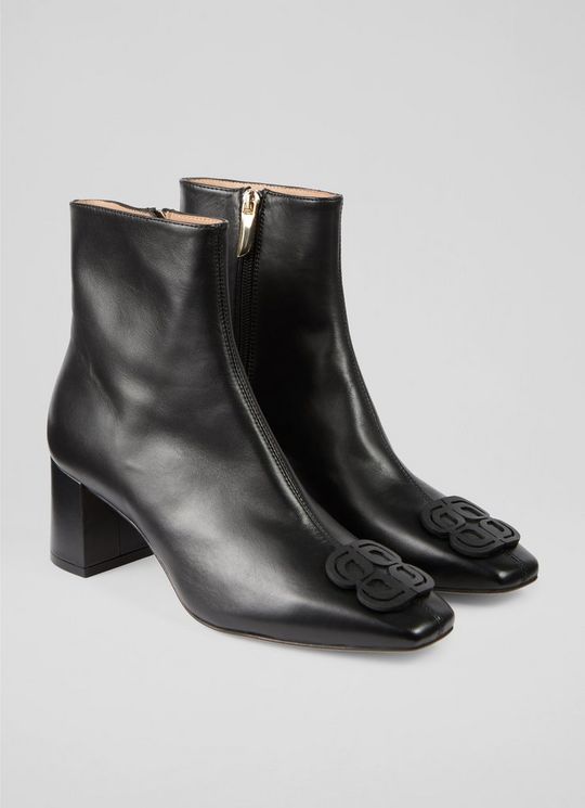 Olanna Black Leather Motif Ankle Boots