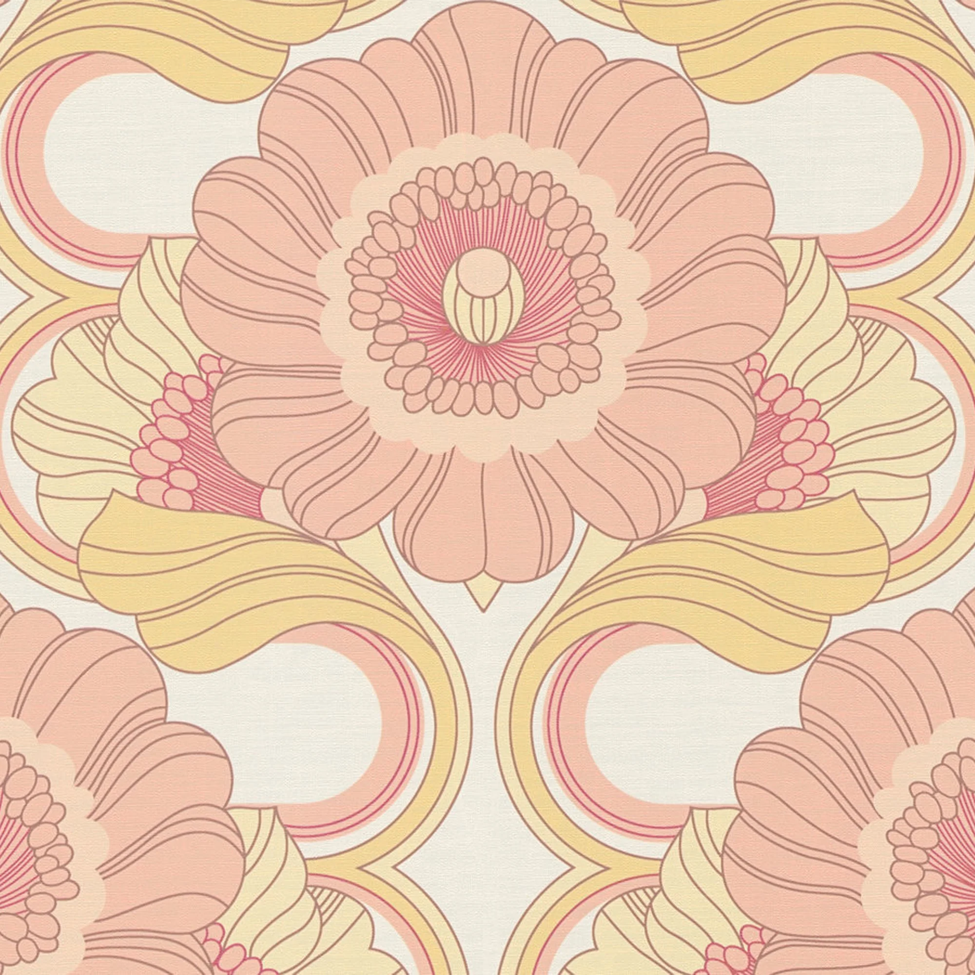 Papier peint intissé ELYANA coloris rose et jaune orangé