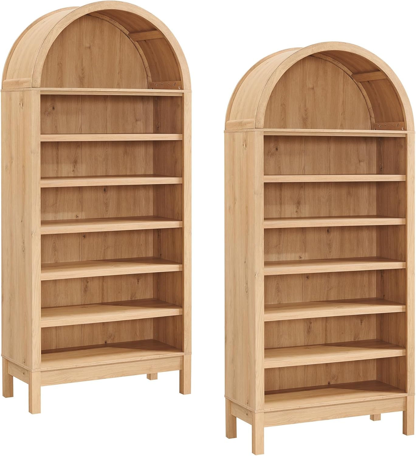 71 Tall Arched Bookshelf Set of 2, 7 Tiers Arch Bookcase with Storage, Modern Farmhouse Book Shelf with Adjustable Shelves, Wood Bookshelf w/Open Display Shelves for Living Room, Office, Natural