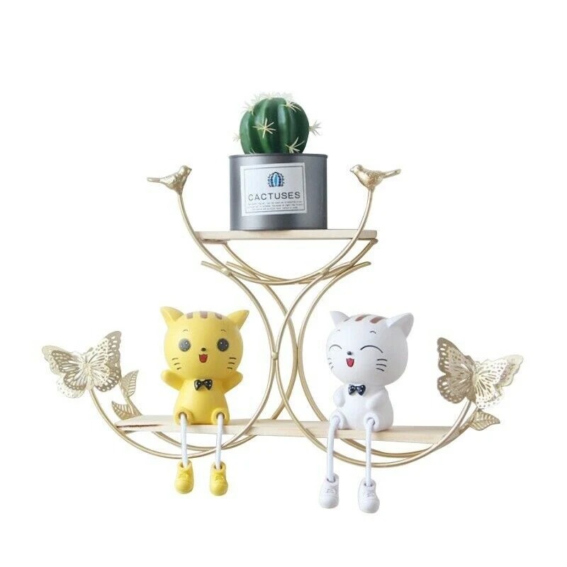 Iron Wall Butterfly Models Double Shelves - Gold