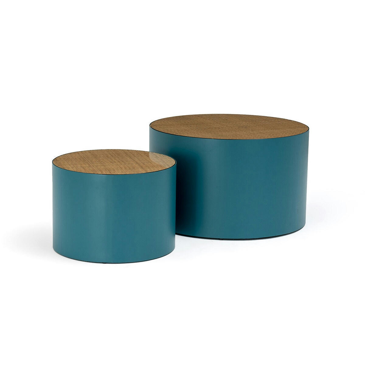 Lot de tables basses métal acier et cannage, Rimel