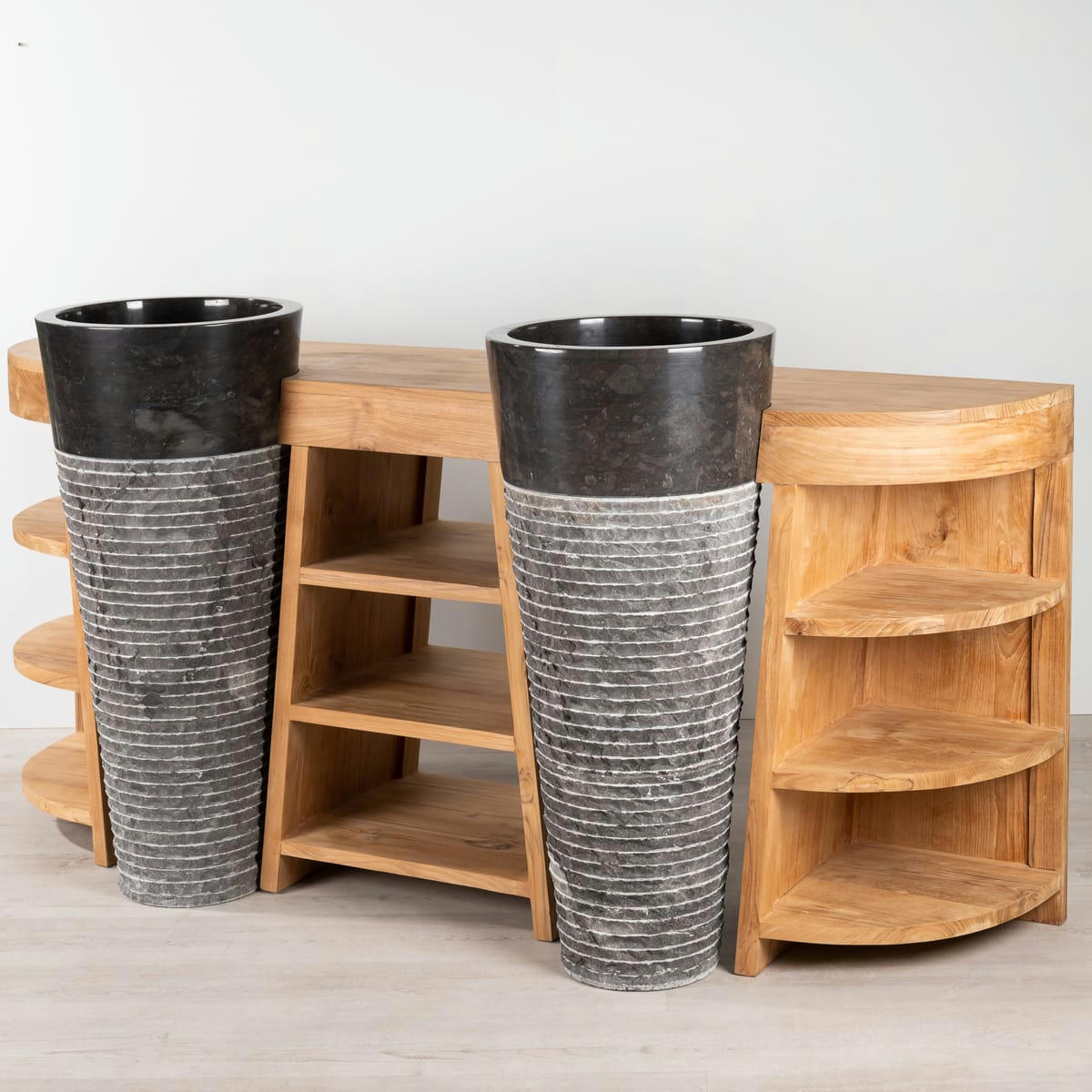 - Meuble sous vasque en teck double 180cm + vasques noir