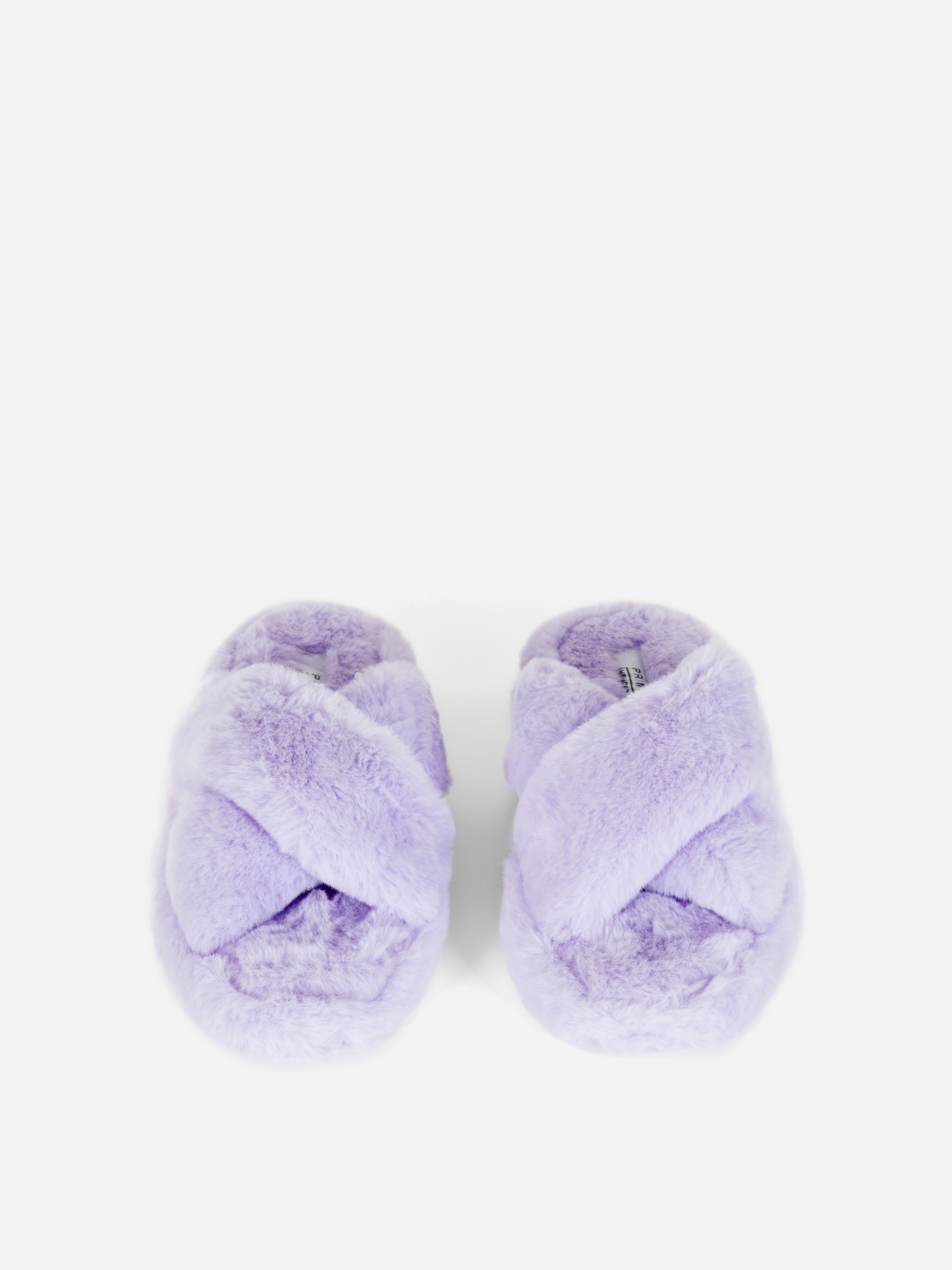 Fluffy Cross Strap Slippers