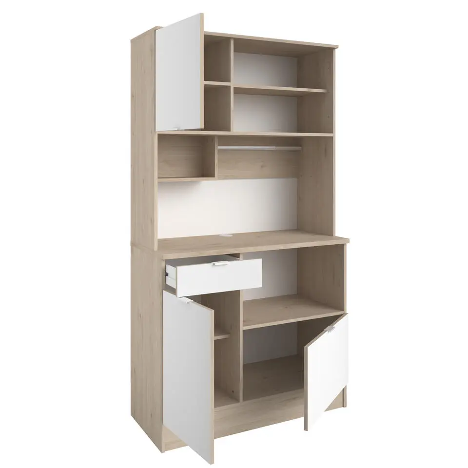 Buffetkast Lydia 100cm, 3 deuren & 1 lade - wit/eik decor