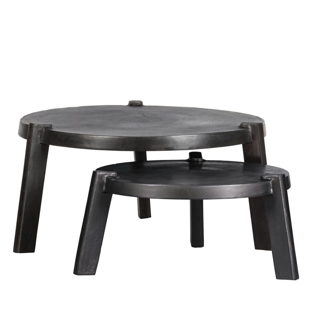 BURLY - Lot de 2 tables basses gigognes rondes en métal noir