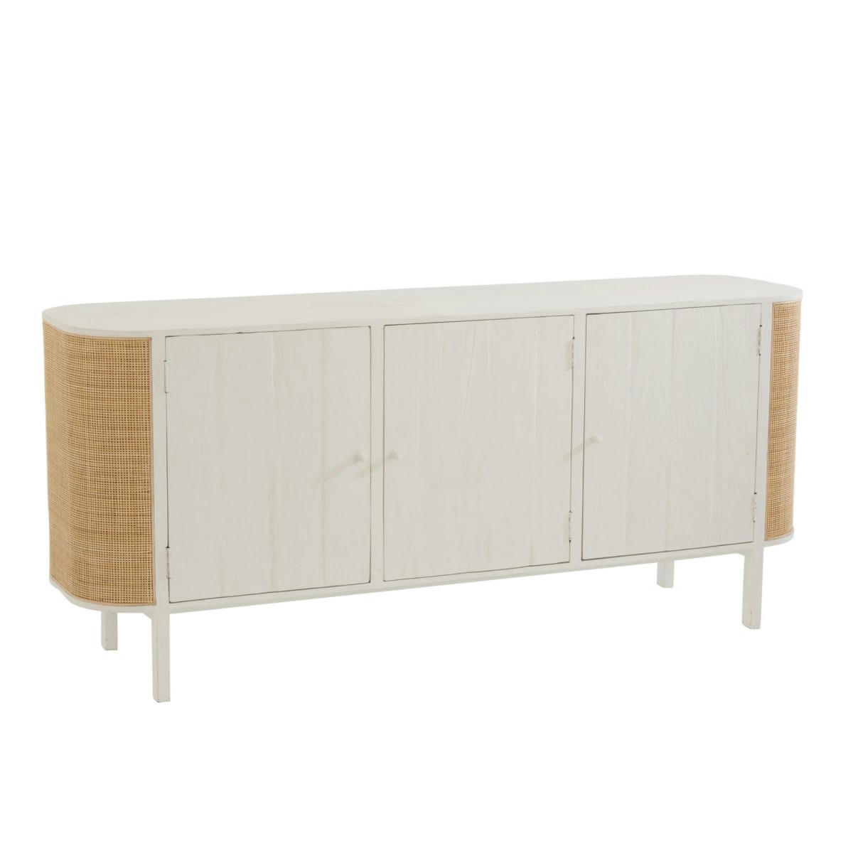 DAISY - Buffet bas 3 portes 180cm en cannage et bois blanc