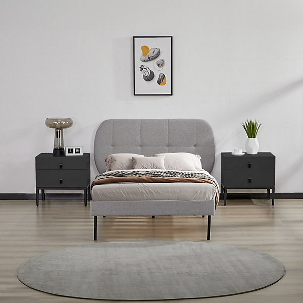 Lit capitonné Porvoo 90 x 200 cm gris en.casa