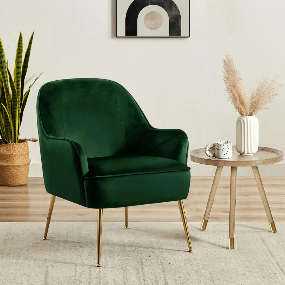 MARCELINO - Fauteuil  en velours vert avec pieds doré