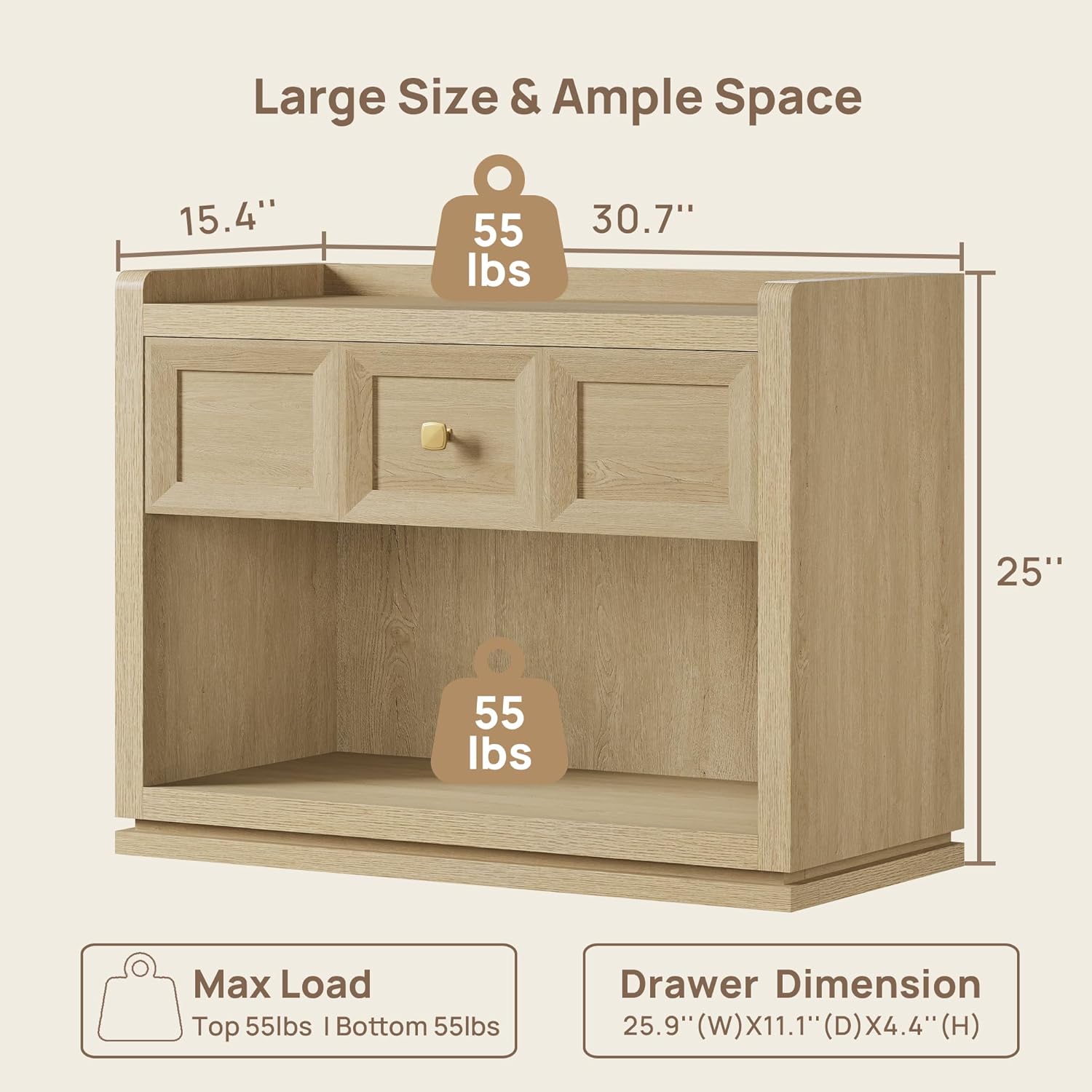 SICOTAS 31 Wide Nightstands Set of 2, Large Night Stands with Drawer, Oversized King Size Nightstand Bedside Table for Bedroom, Farmhouse End Side Table Set of 2(Coastal Oak, 31 Inch)