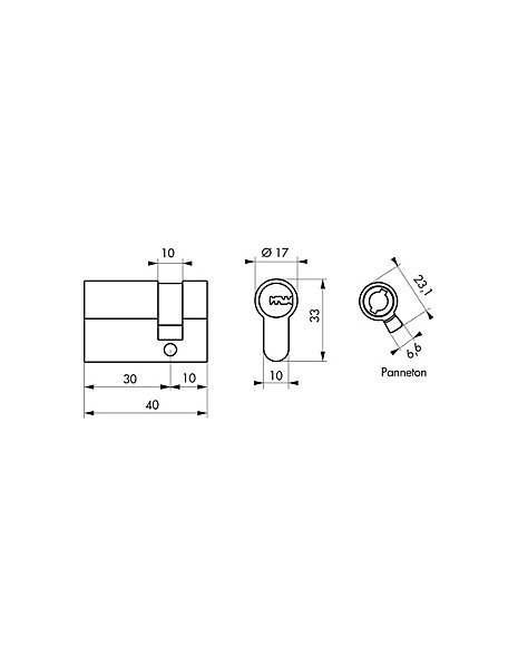 Demi-cylindre de serrure 5G, 30x10mm, laiton, anti-arrachement, 5 clés - SP