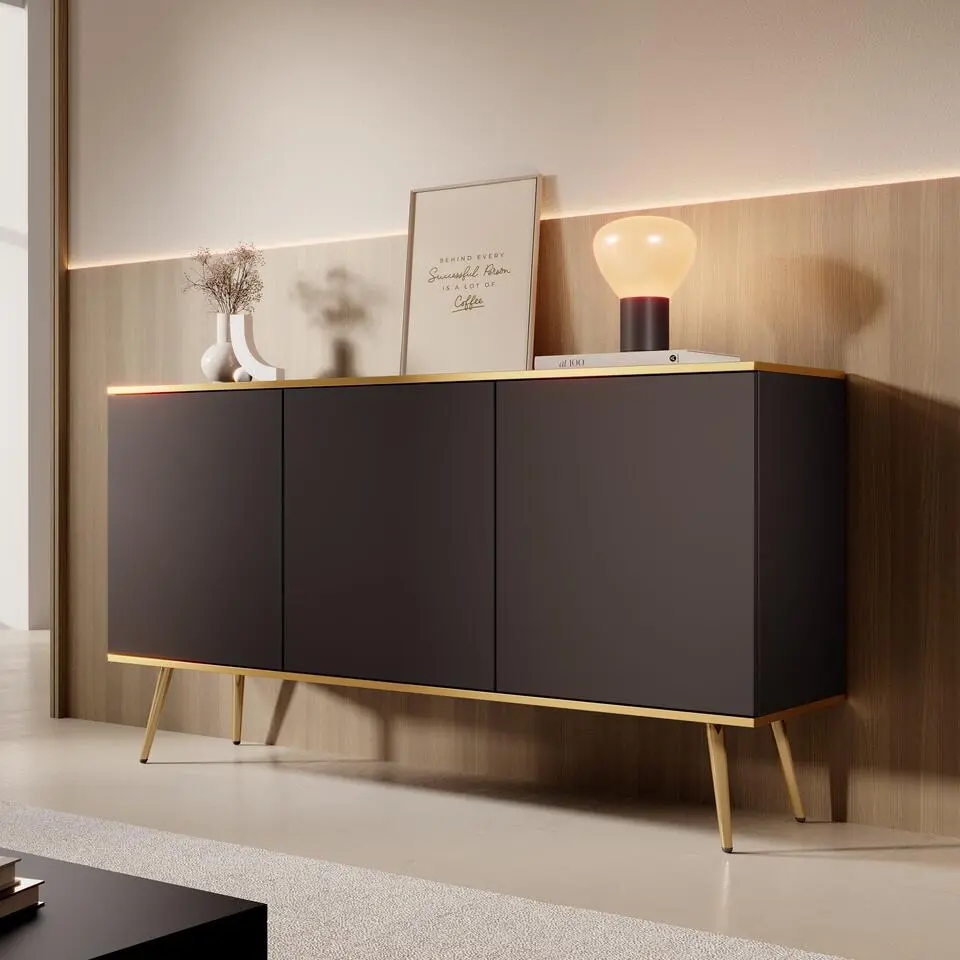 Meubella - Dressoir Orleans - Zwart - 160 cm