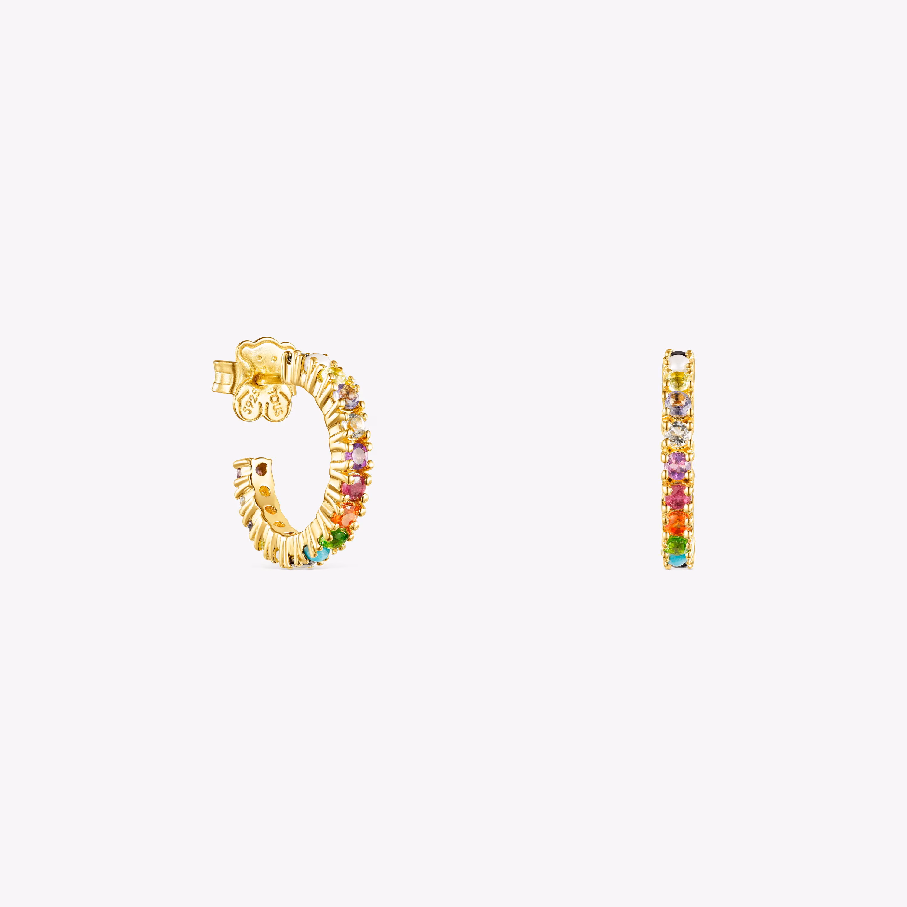 Pendientes aro con baño de oro 18 kt sobre plata y gemas Straight Color