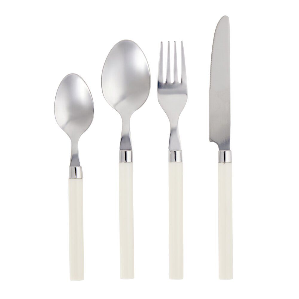 Ménagère 4 personnes 16 couverts inox avec manche plastique blanc ivoire