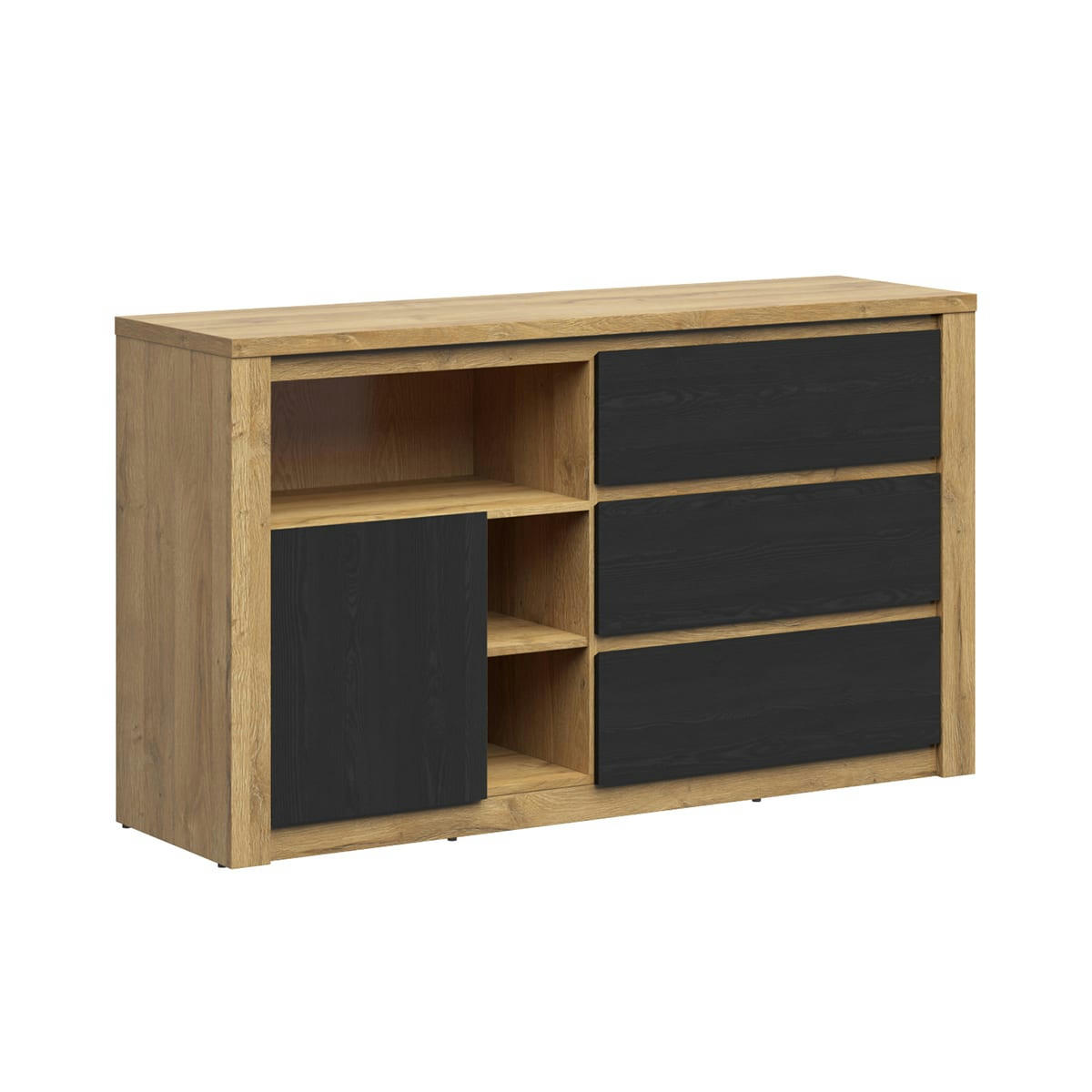 - Buffet 1 porte 3 tiroirs stratifiés stratifié naturel et noir