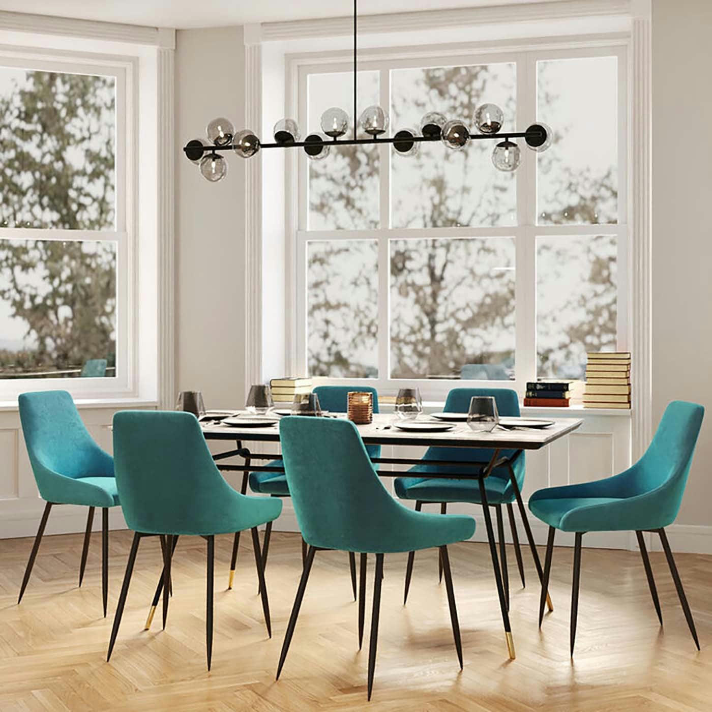 EAST SIDE - Chaise en velours bleu-vert et acier