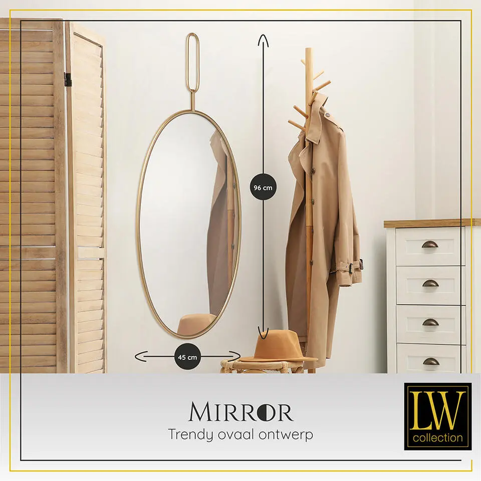 LW Collection Wandspiegel goud rond ovaal 45x96 cm metaal