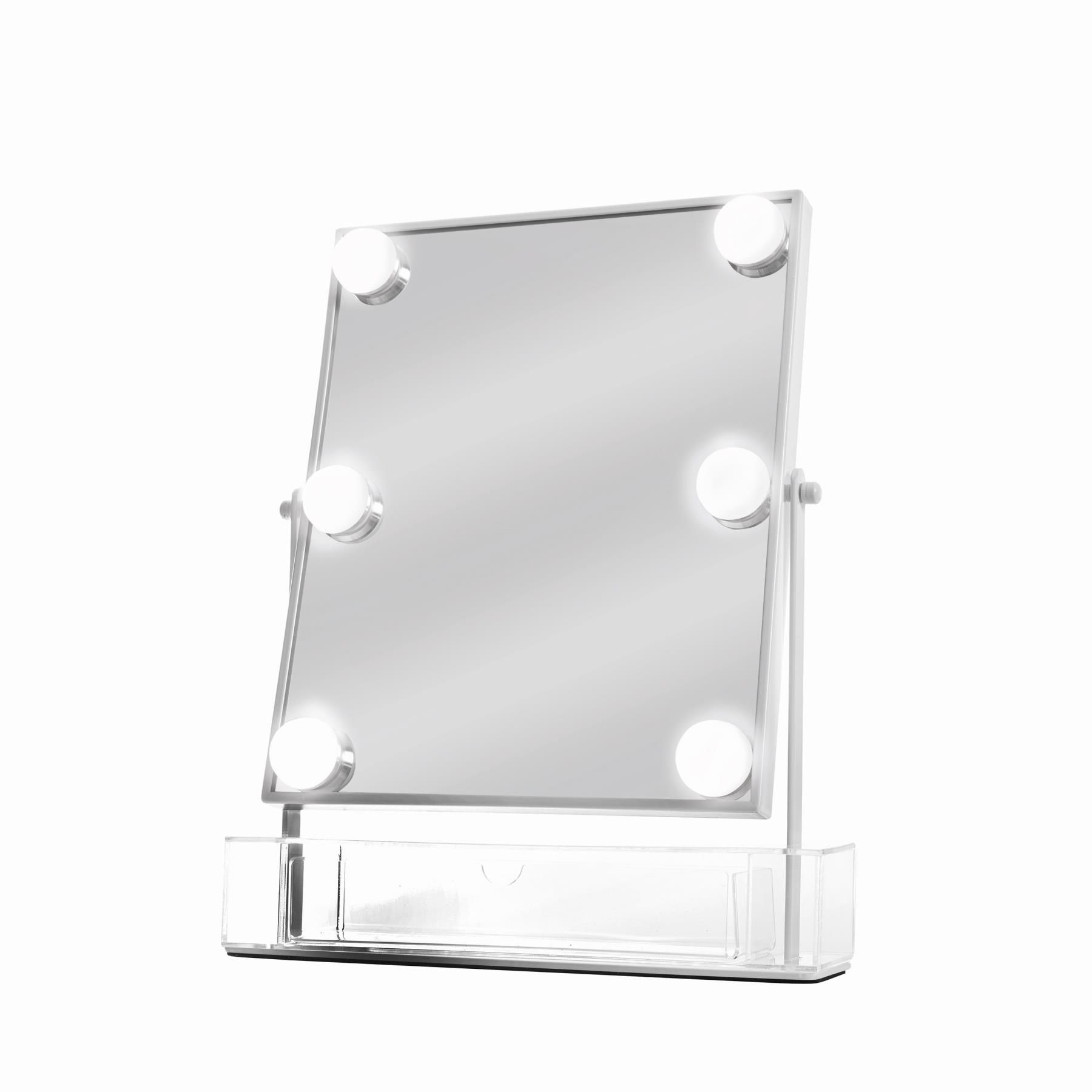 Danielle Creations 6-Bulb LED Light Up Hollywood Mirror With Storage Drawer - White