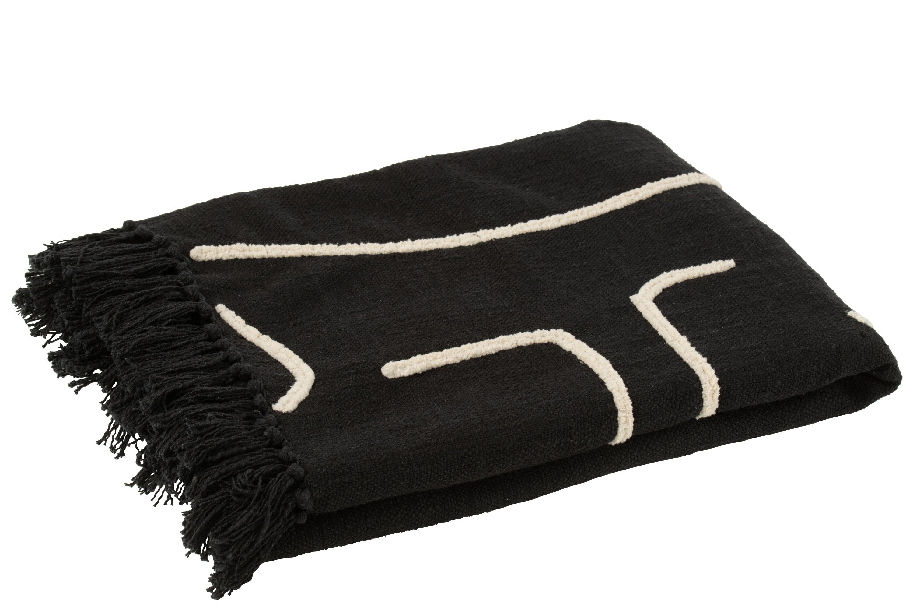 J-Line plaid Strepen Bogen - katoen - zwart wit - 180 x 130 cm