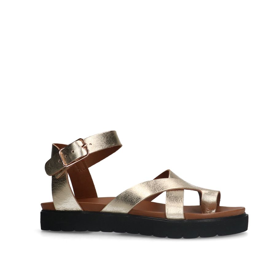 Manfield Gouden leren sandalen met plateauzool