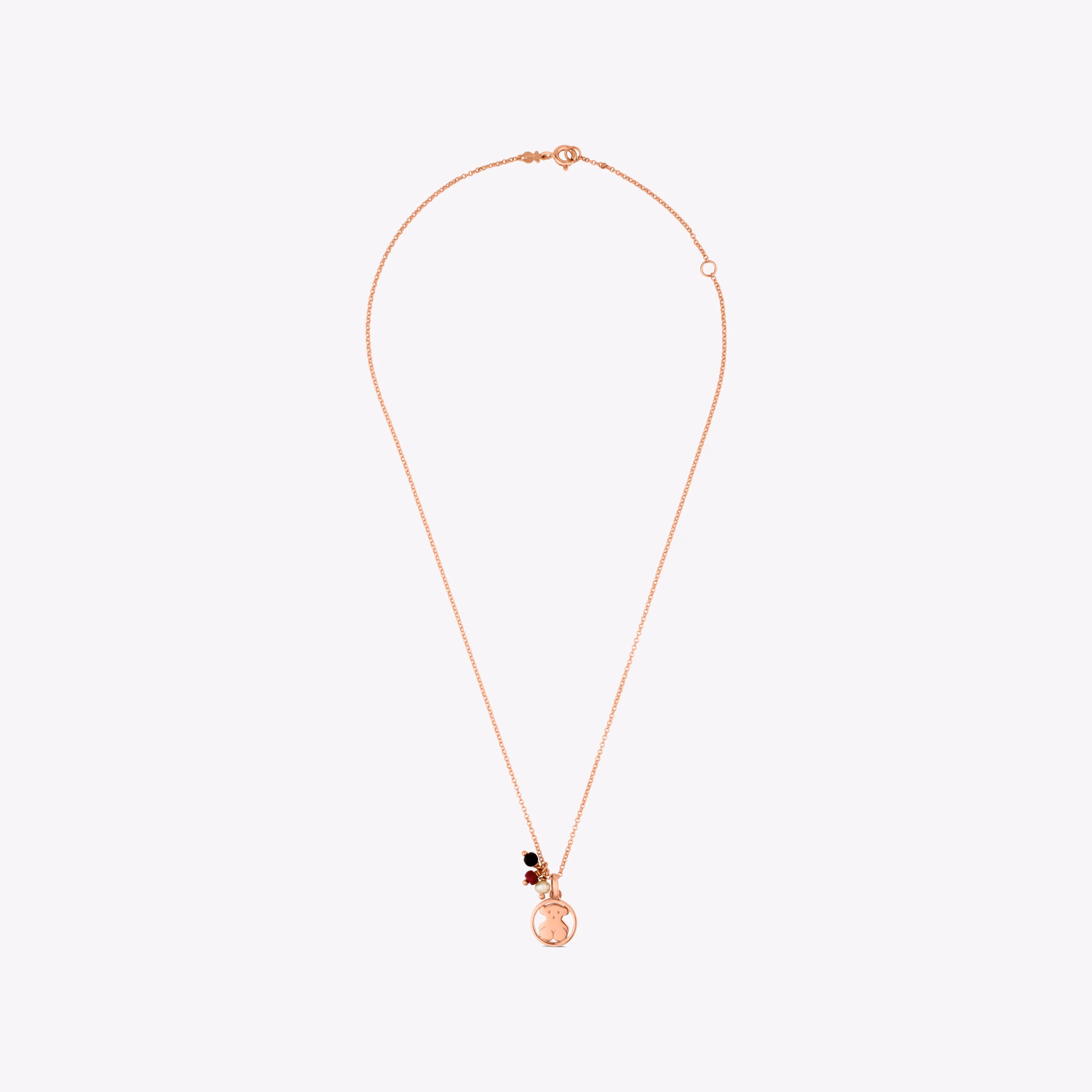 Collar con baño de oro rosa 18 kt sobre plata y ónix, rubí tratado y perla cultivada Camille