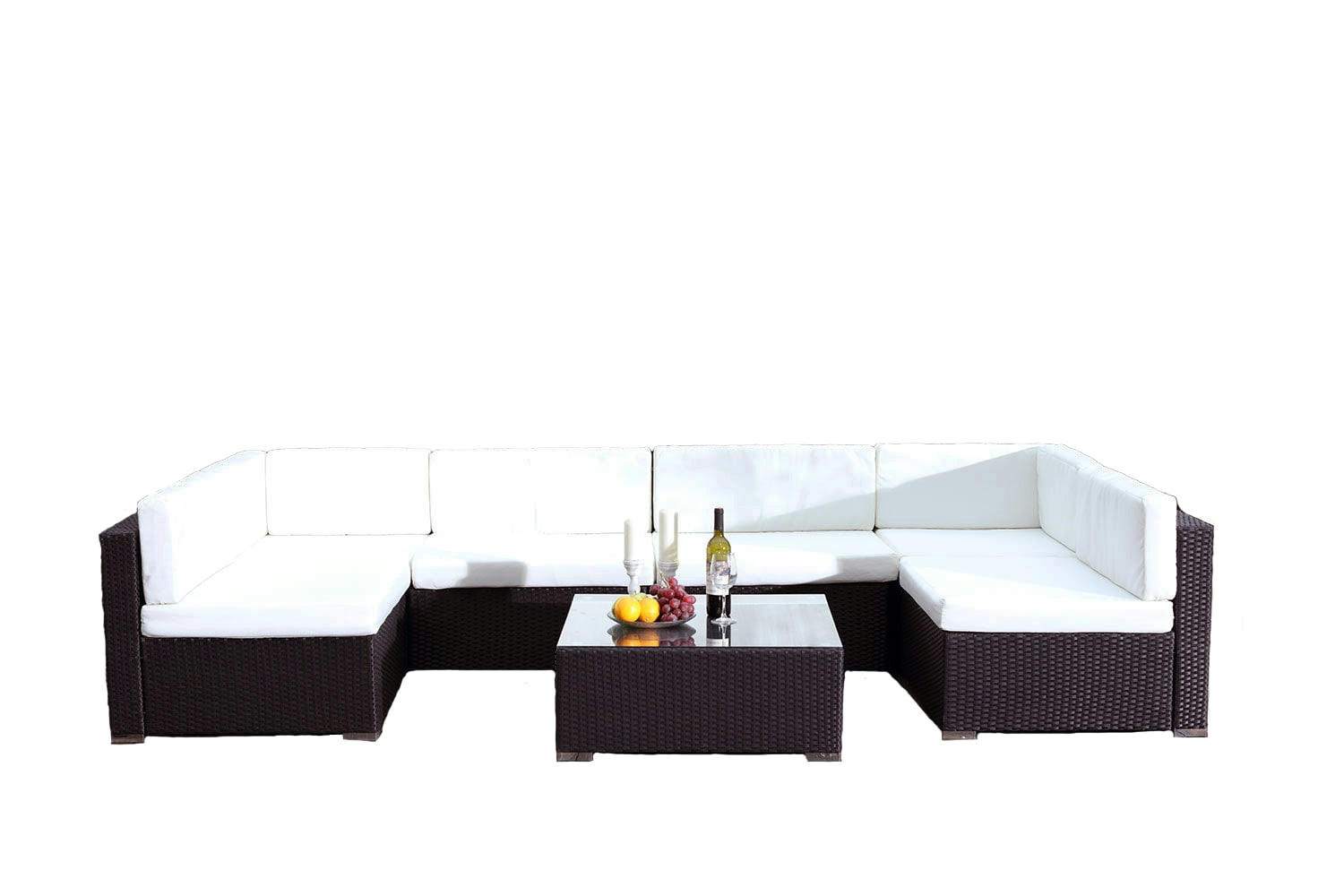 BAHRU - Grand salon de jardin en résine tressée 6 personnes