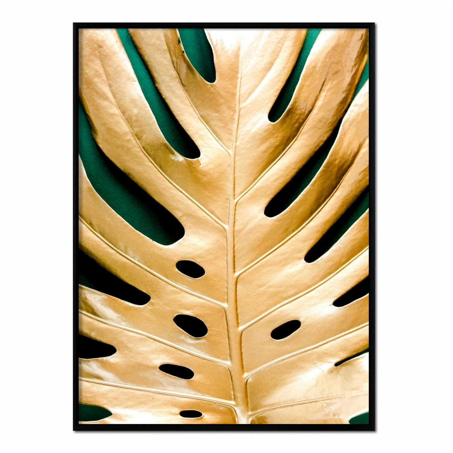 MONSTERA - Affiche avec cadre noir - Détail de la feuille d'or - 50x70