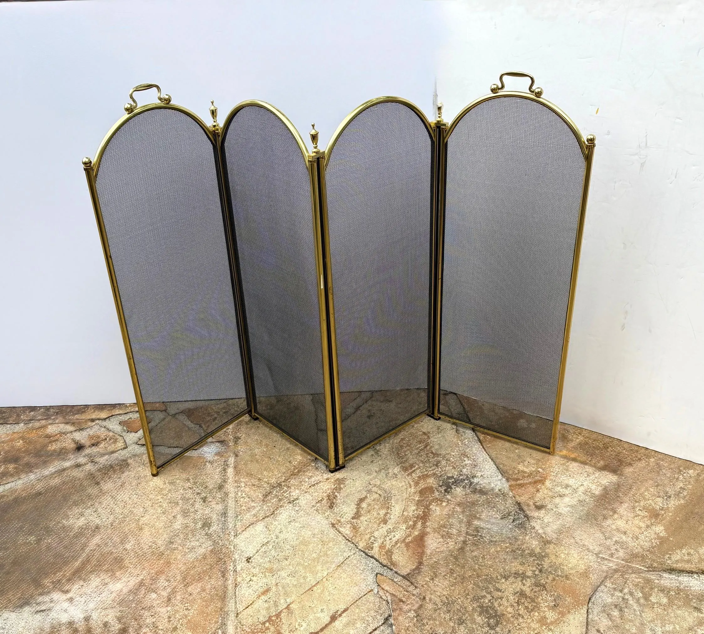 Vintage Fireplace Screen 4 Panel Folding 35