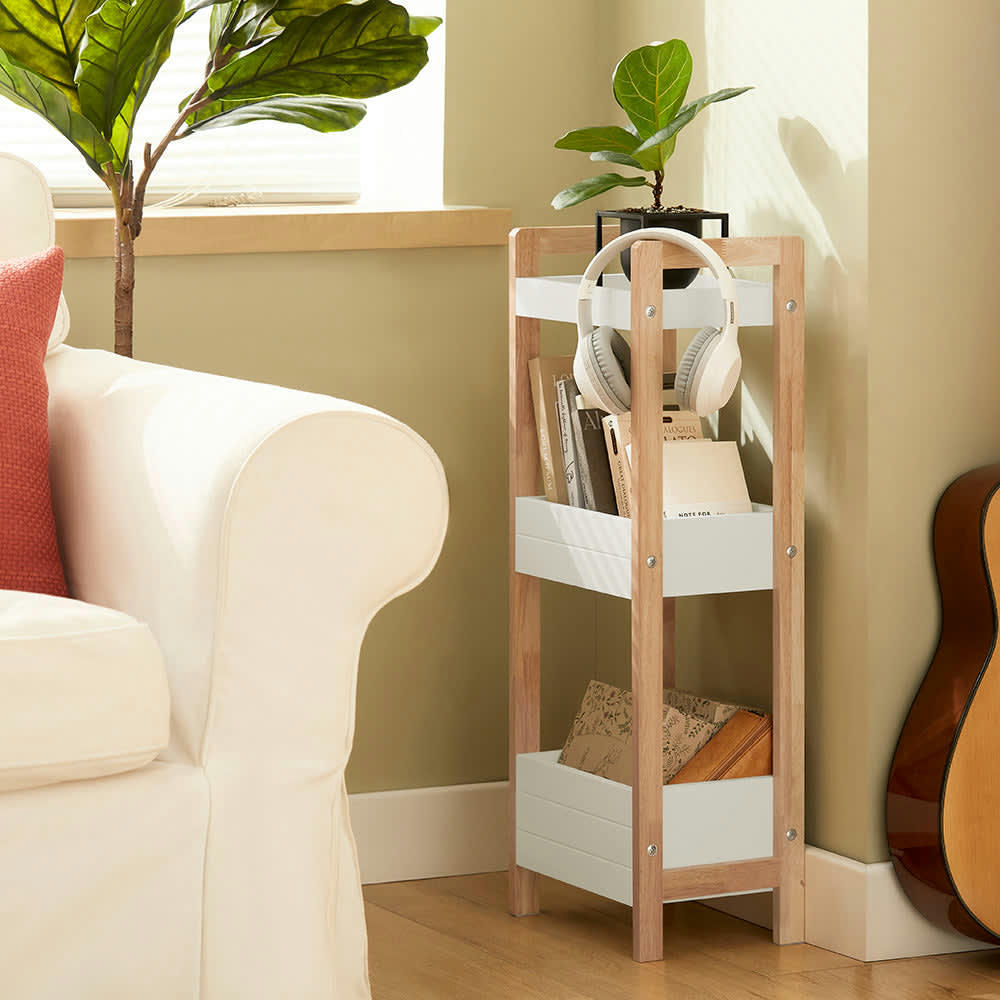 - Etagère de stockage avec 3 étagères effet bois blanc