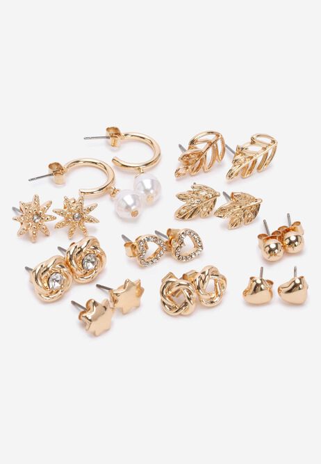 Womens 10pk Gold Heart Stud Earrings