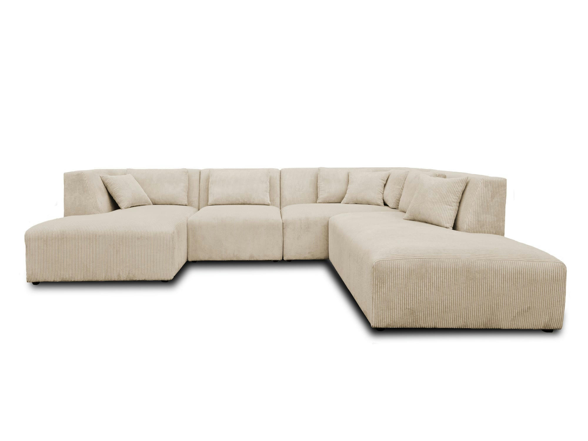 VICTOIRE - Canapé panoramique 7 places angle droit en velours côtelé beige