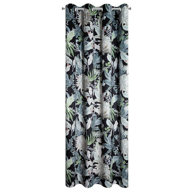 Zasłona na przelotkach welwetowa w kwiaty SALLY 140X270 czarna srebrna