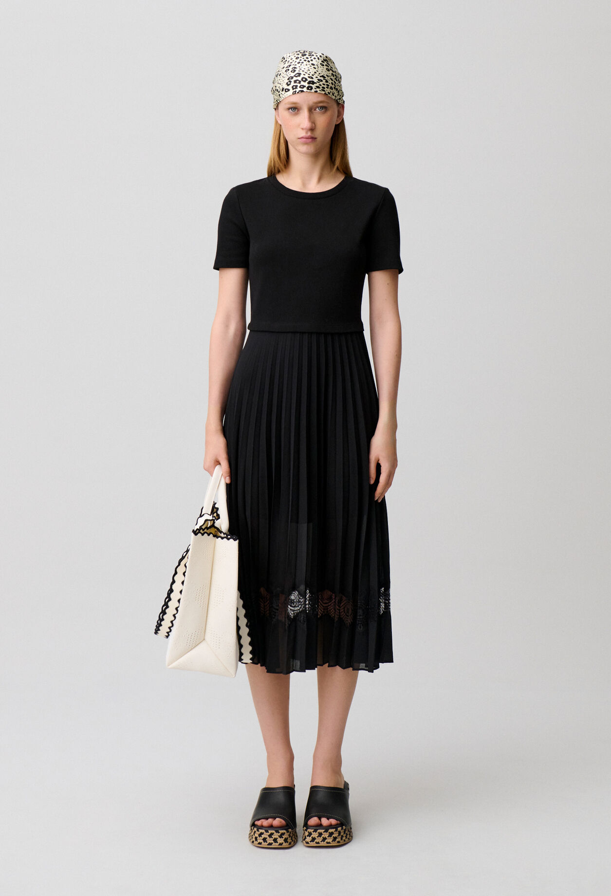 Robe midi Twist bi-matière noire
