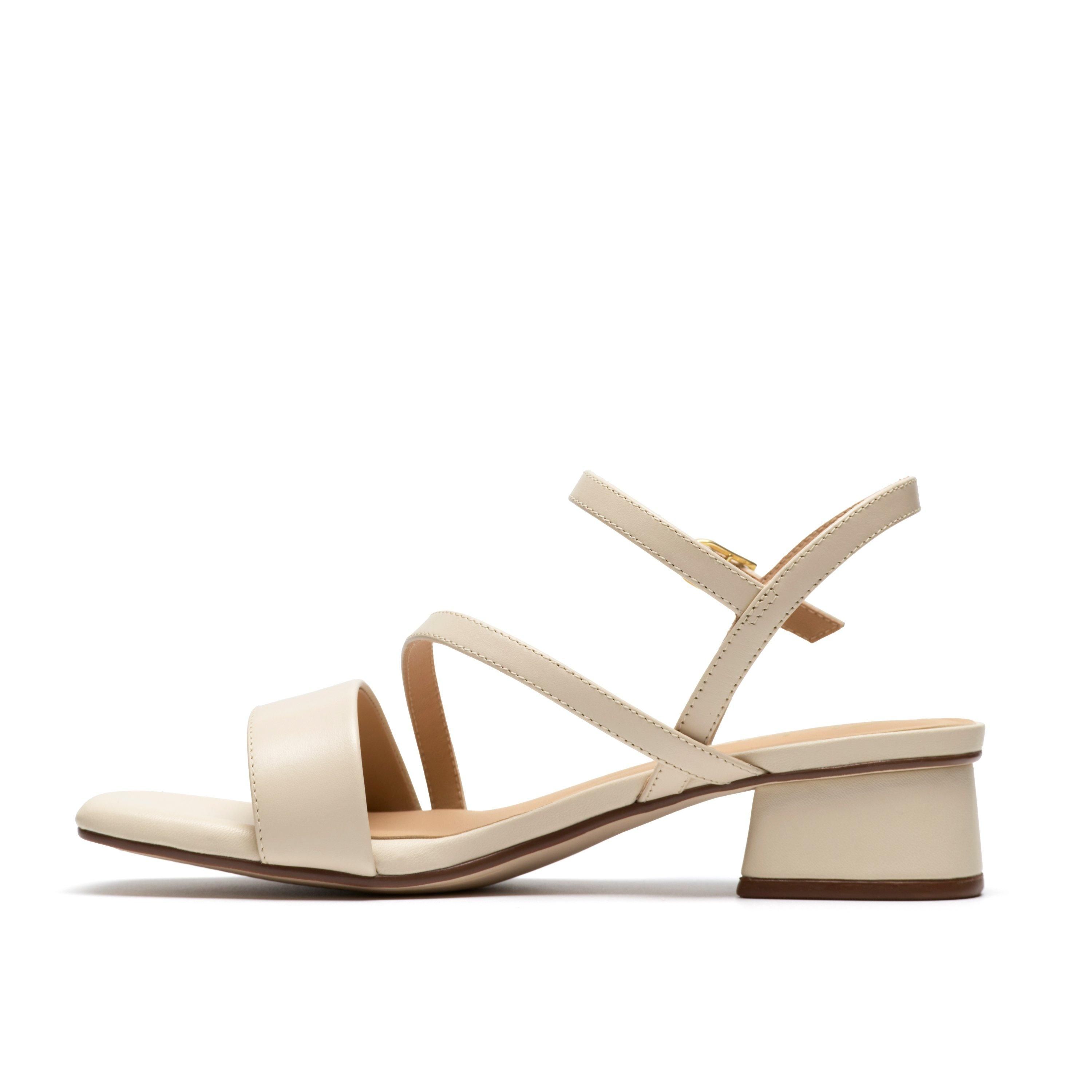 Clarks Serina35 Strap Cream Leather Heeled Sandals